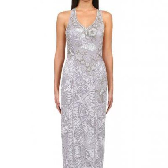 NWT Sue Wong N4332 Nylon/Polyester Evening Dress Platinum Size 4 - Picture 1 of 6